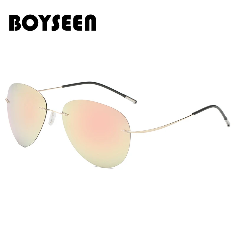 BOYSEEN Titanium Polarized Sunglasses Ultra Light Elasticity Frameless Men Driver Driving Night Vision Goggle Folding Glasses