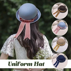 Lolita JK Uniform Bow Hat Kids Women Sweet Streamer Sailor Hat Japan Kawaii Bowknot Cute Beret Painter Hat