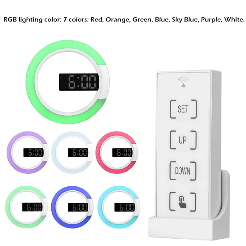 3D LED Mirror Hollow Wall Clock Modern Thermometer Remote Control Alarm Clock Can Switch 7 Colors Clock For Home Living Room