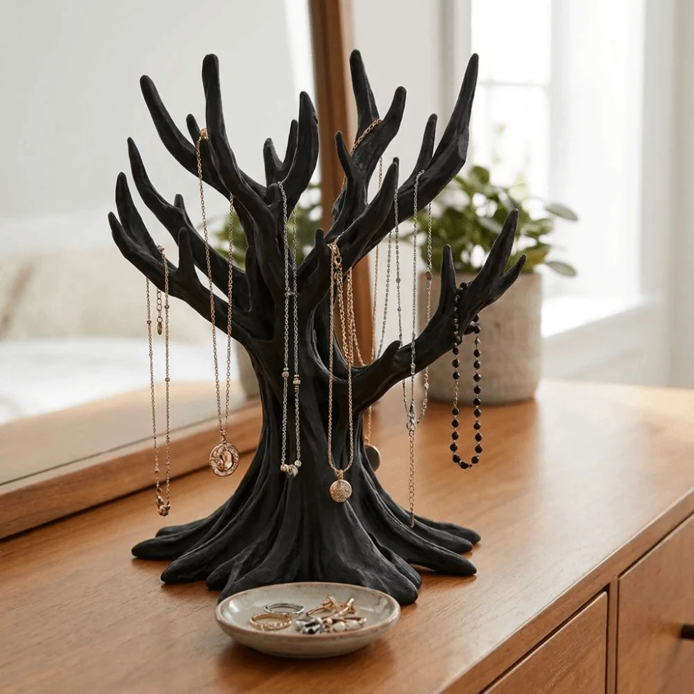 Retro Tree Shaped Jewelry Display Stand Branch-Shaped Standing Earring Display Stand Plastic Jewelry Organizer Desktop Organizer