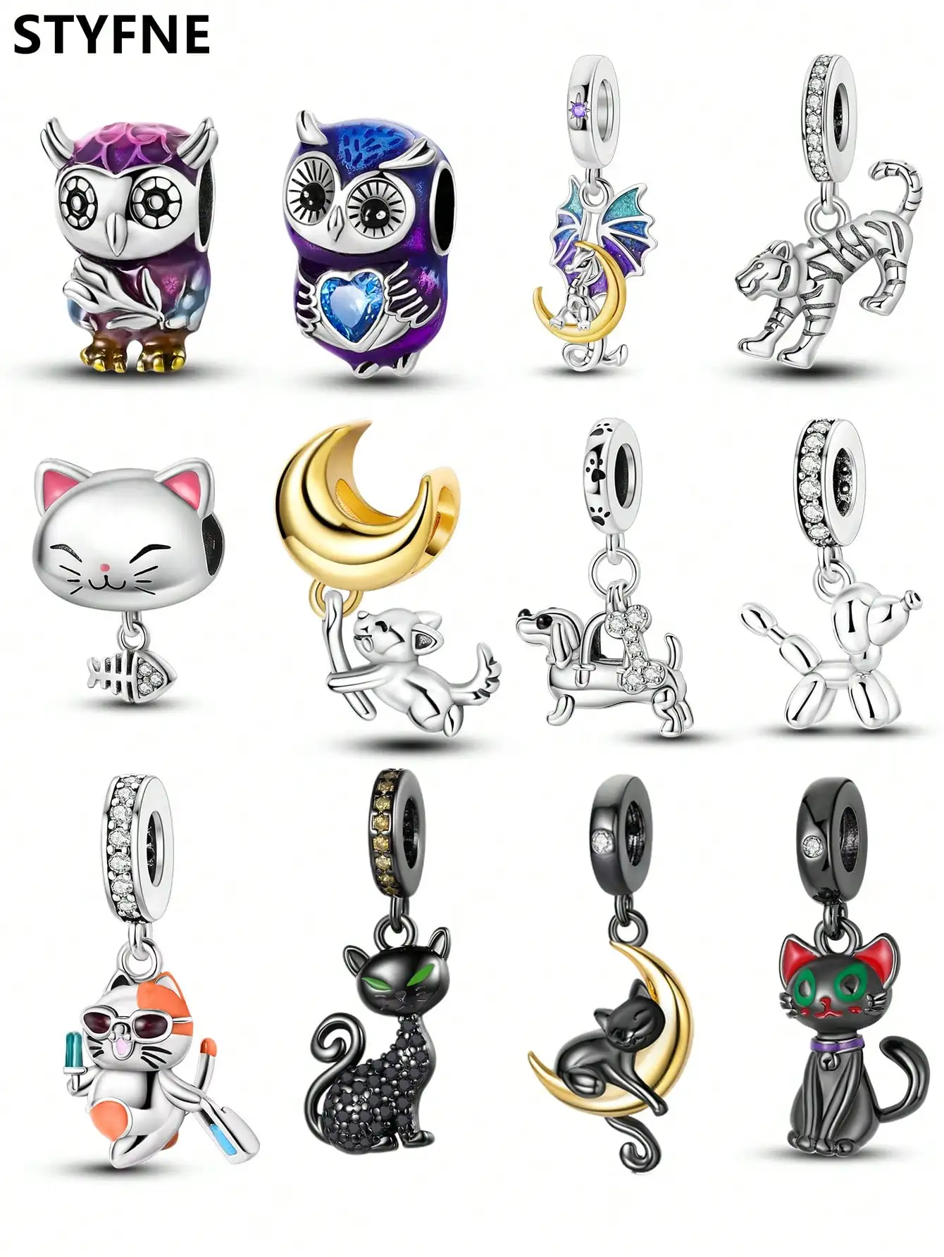 Charms Plata Black Cat and Cute Owls Beads for Charms 925 Originales Bracelet Beads Jewellery Making Women's Gift