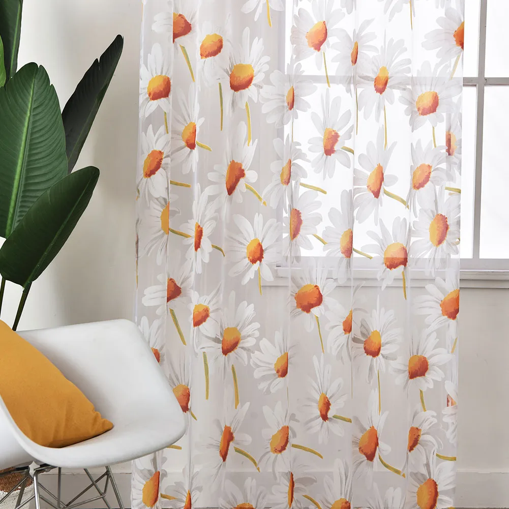 LEEJOOM Floral Flower Curtain White Tulle Daisy Sheer Window Curtain Drapes In Living Room Home Decor 1PC