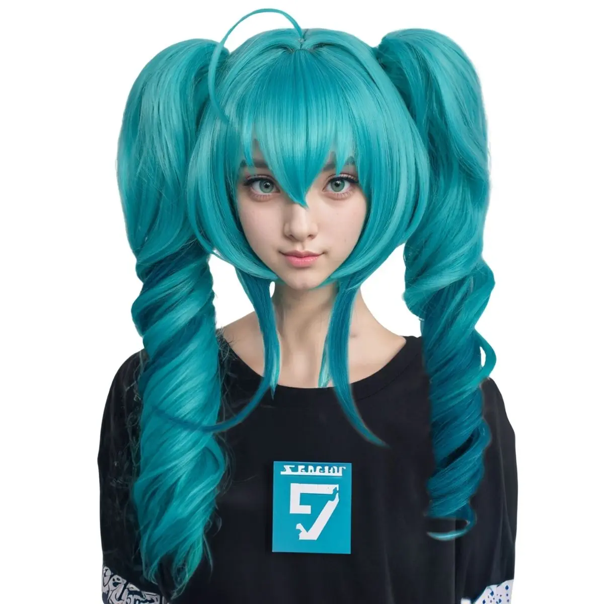 

Anxin New Product Cosplay Wig Blue Curly Wave With Two Ponytails Wig for Women Cosplay Party