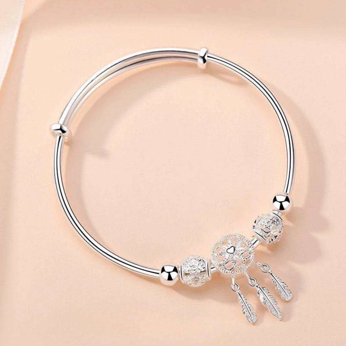 Luxury 925 Sterling Silver Beads Bracelets For Women Original Designer Dreamcatcher Tassel Feather Adjustable Bracelets Jewelry