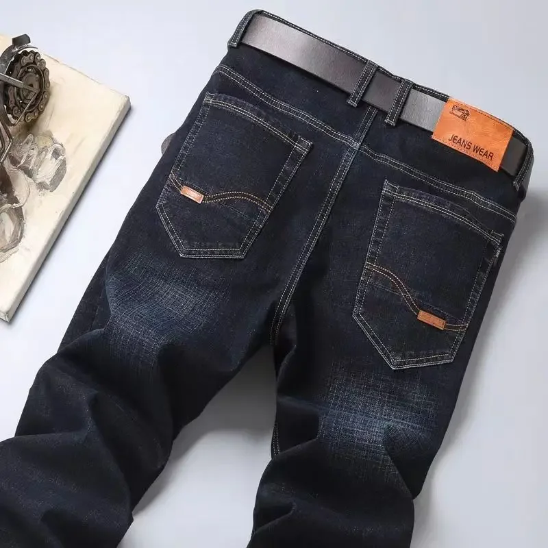 

Men Denim Pants Black Casual Trouser Jeans Business Man Adult Clothing Stretch Straight Office Slim Fit Solid Spring Autumn New