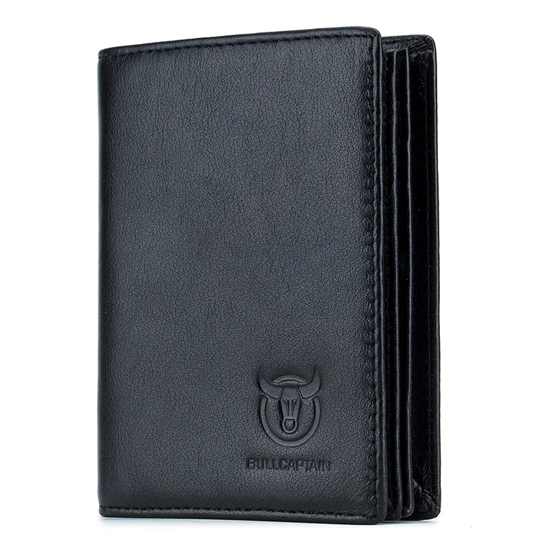 BULLCAPTAIN 2023 New Large Capacity Genuine Leather Bifold Wallet/Credit Card Holder for Men with 15 Card Slots QB-027 Black