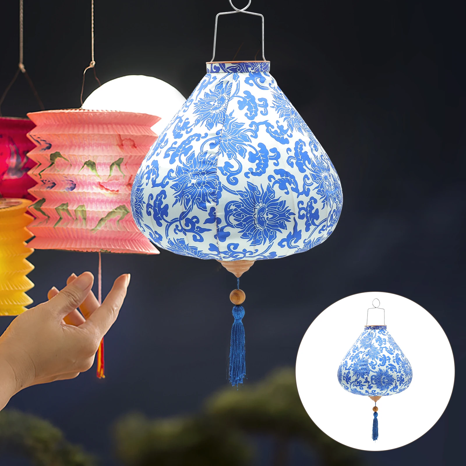 

Chinese Lantern Silk Lanterns Cloth Waterproof Chinese Hanging Lantern Decoration Lanterns Outdoor Solar Lighting Festival