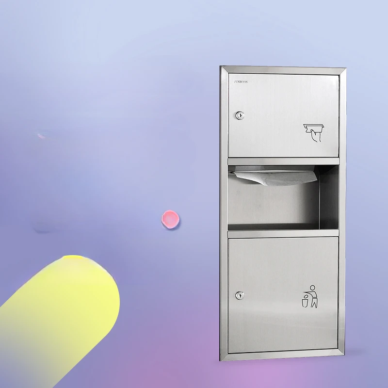 Thickened 304 stainless steel two in one concealed wall type waterproof and non perforated paper drawer toilet hotel tissue