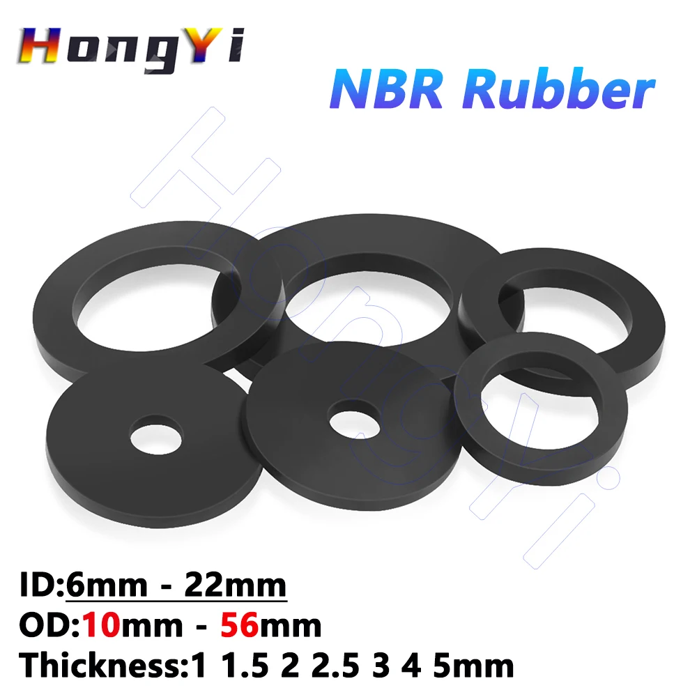 M6-M22 NBR Rubber Flat Washers OD 10-56mm Waterproof Shock Absorbing Sealing Gasket Thickness 1-5mm