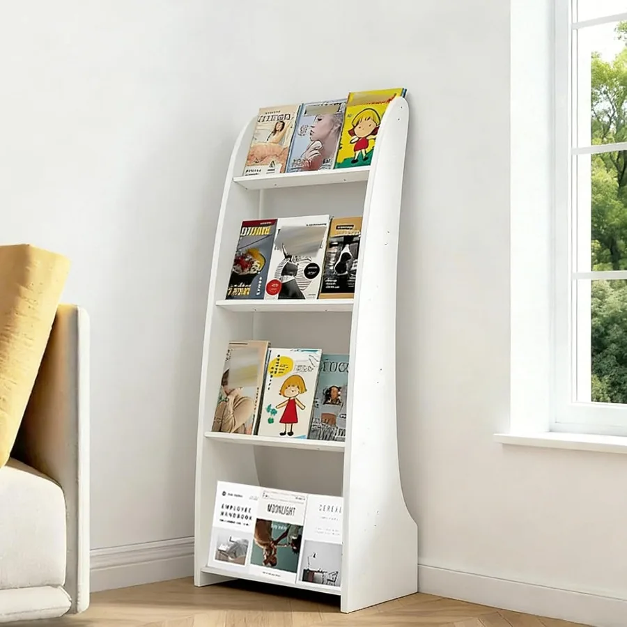 

Floor Standing Magazine Rack 4 Tier White Book Display Shelves Magazine Holder Literature Brochure Display Stand Bookshelf for