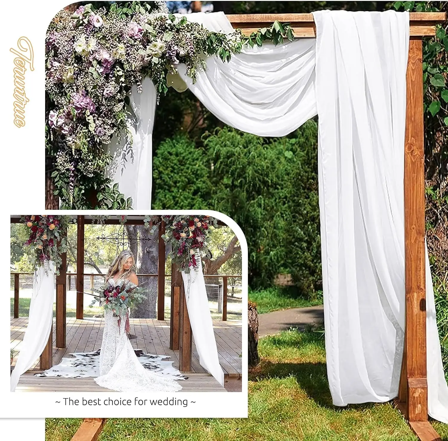 Weißer Drapierstoff für Hochzeitsbogen, 1-teilig, Champagner-Vorhänge, transparenter Hintergrund, Vorhang, Chiffon-Vorhänge für Hochzeitszeremonie