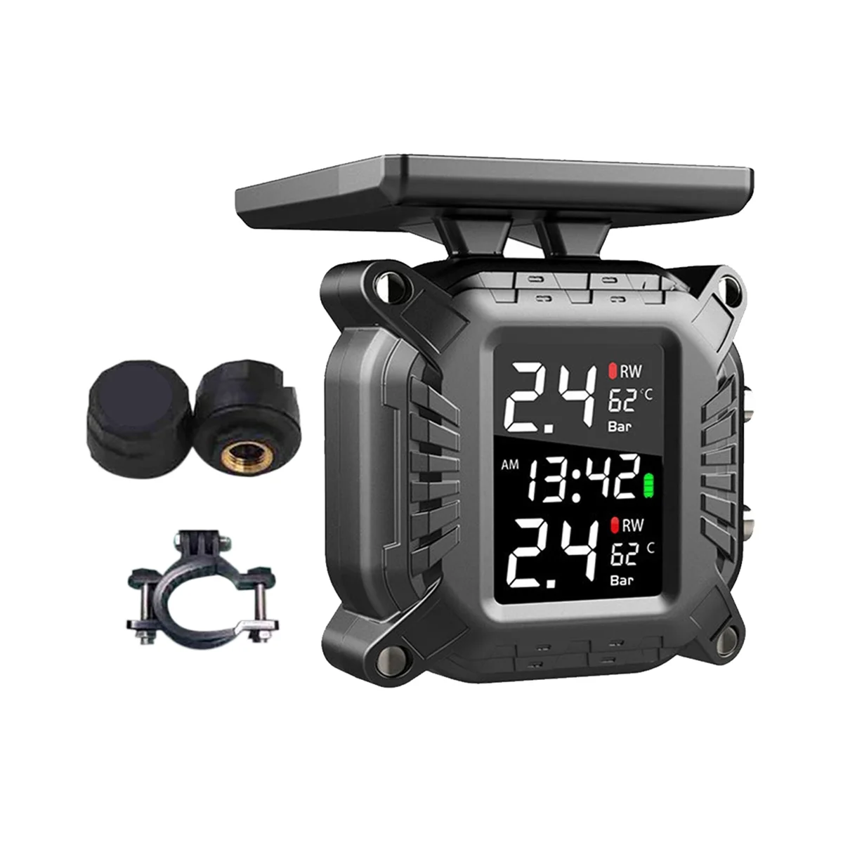 Wireless Motorcycle TPMS Tire Pressure Monitoring System Solar External Sensor Temperature Monitor Water Proof B Style