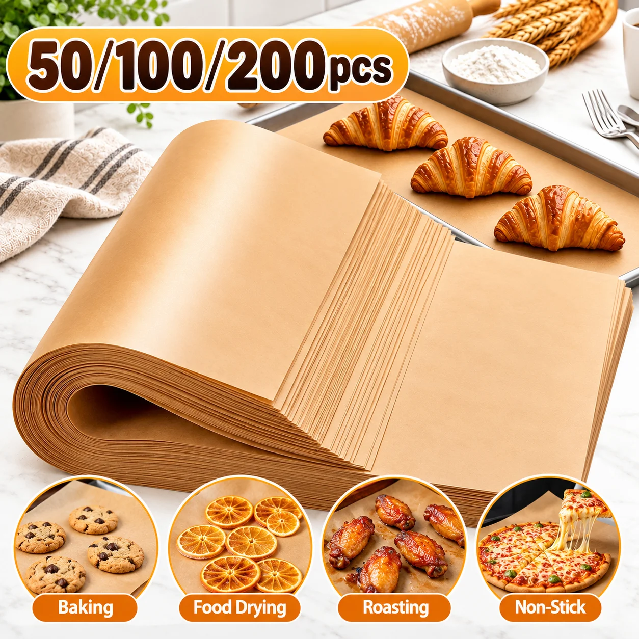 200/100/50PC Baking Paper Non-stick Parchment Baking Sheet for Oven Air Fryer Grilling Mat Paper Food Wrapping Paper Baking Tool