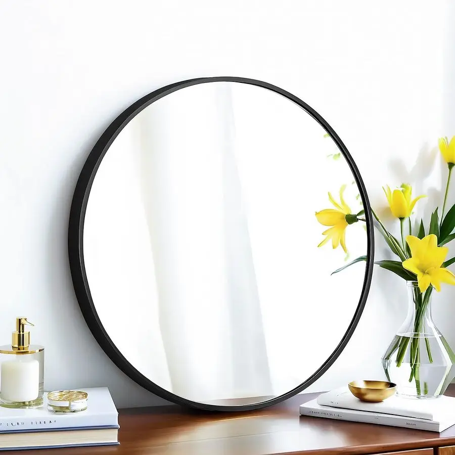 

Packs of 20x20 Round Mirror Circle Wall Mounted Hanging or Against Wall Metal Frame Dressing Makeup Mirrors for Entryway Bedroom