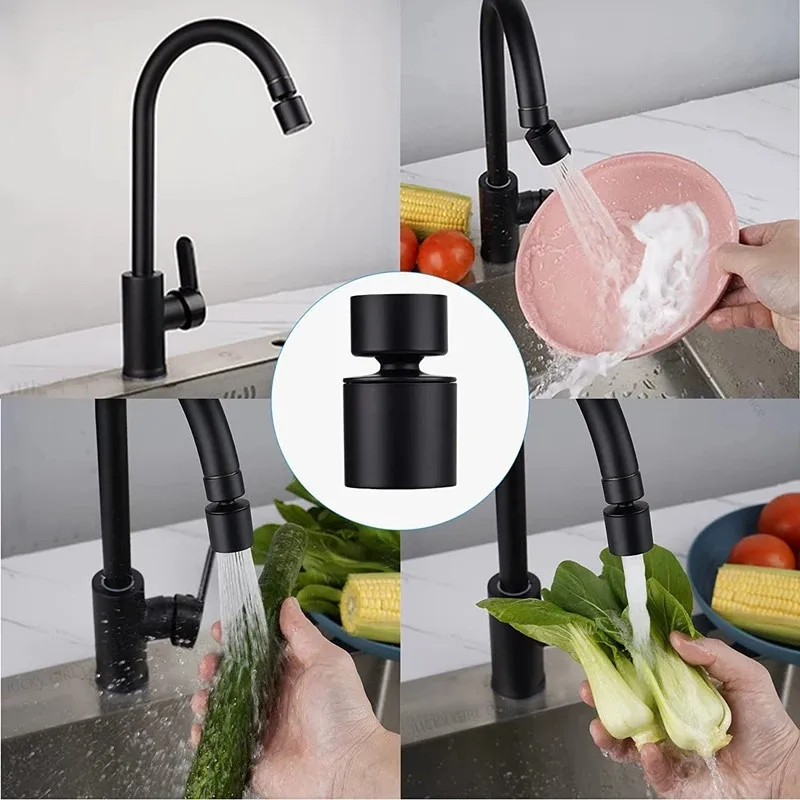 Copper 2 Mode Kitchen Faucet Spray Head Nozzle Black Extender Faucet 360° Rotary Splashback Bathroom Tap Water Saving Nozzle