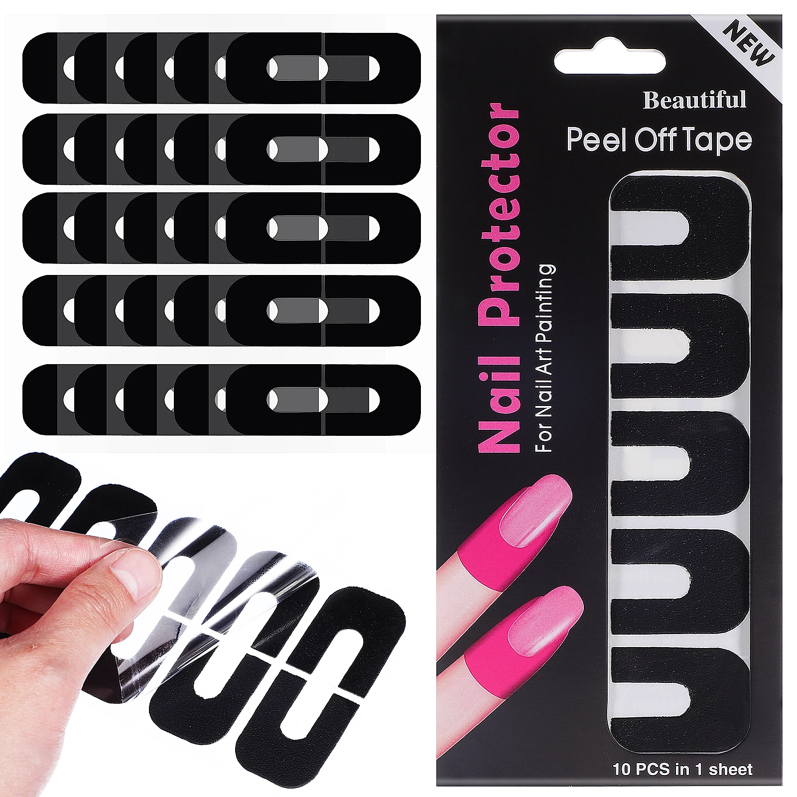 100 Sheets Nail Protector Stickers Black Soft Silicone U Shaped Nail Polish Protector Cover Gel Polish Finger Guard Non Slip