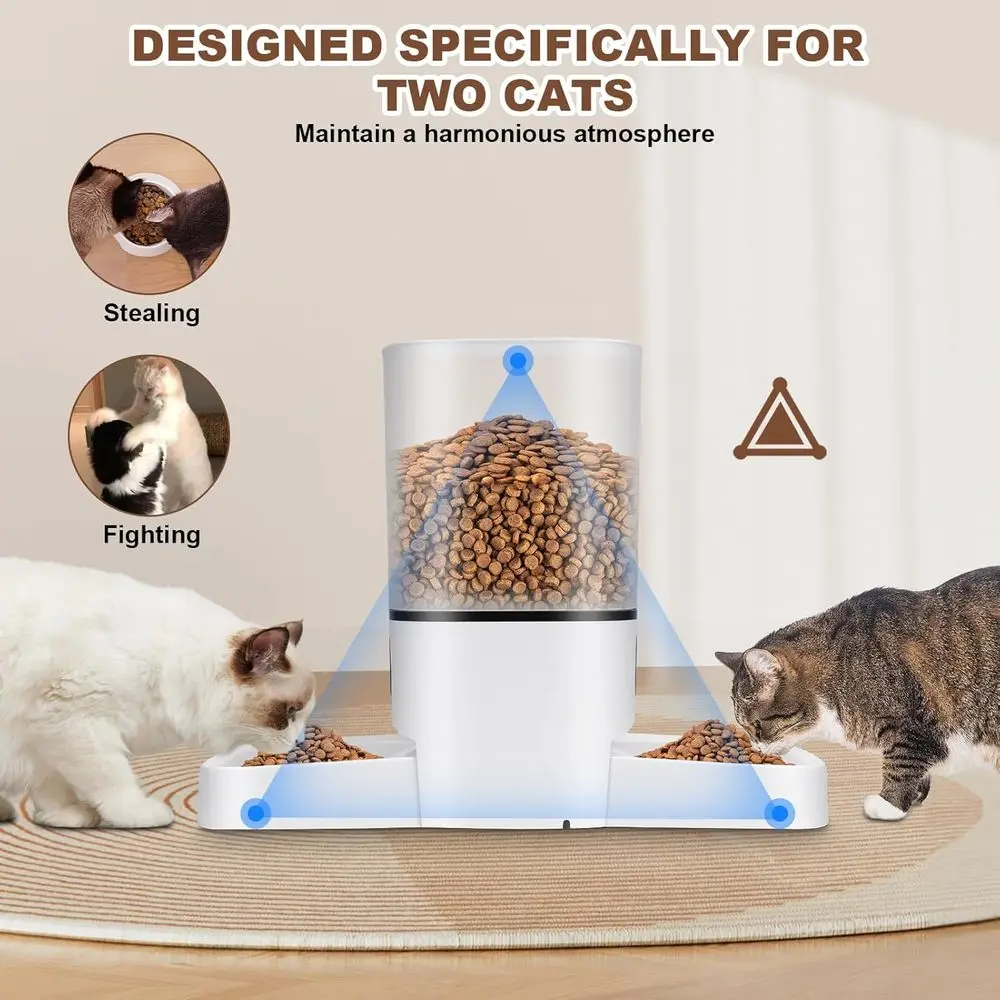 وحدة تغذية أوتوماتيكية للقطط لقططين، أوعية مزدوجة ذات سعة كبيرة، قابلة للفصل، موزع طعام للحيوانات الأليفة للتحكم في التطبيقات الذكية، أداة مفاتيح ذات ذيل طويل
