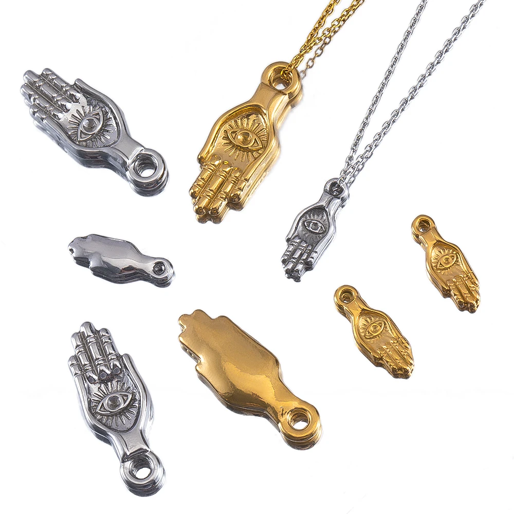 2/10pcs Hip-hop Style Stainless Steel Evil Eye Palm Pendant For DIY Necklace Earring Accessories Making Retro Niche Materials