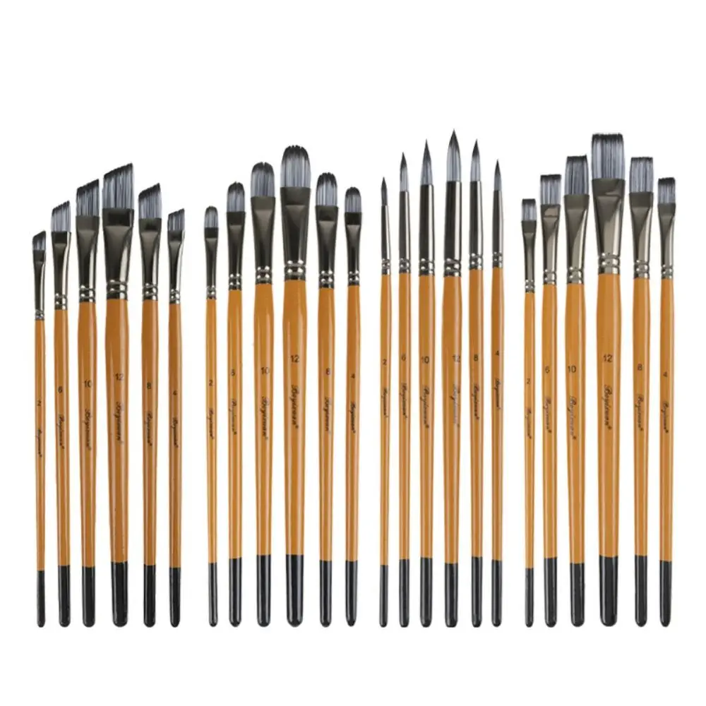 Wooden Handle Painting Brushes Kits Round Head Synthetic Nylon Hair Acrylic Oil Brushes Stationery Spike Head Art Supplies