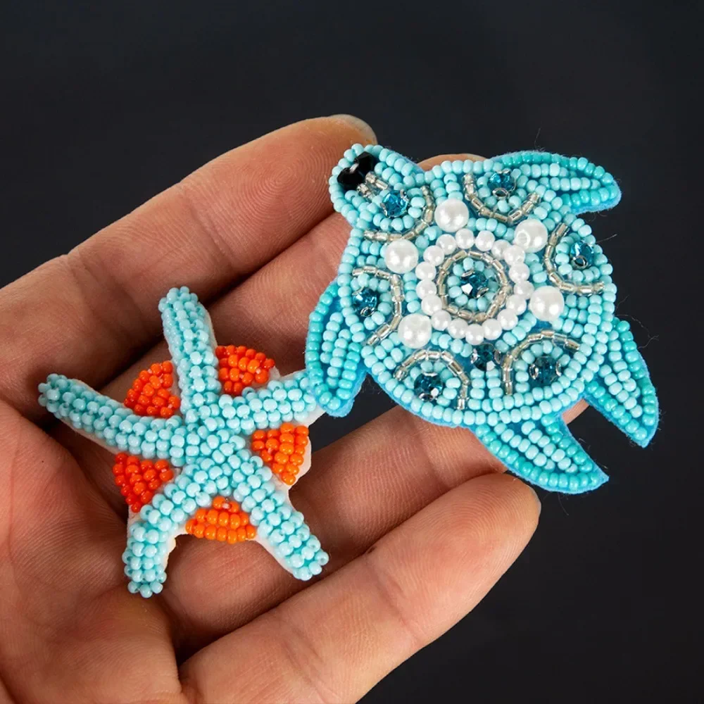 French Heavy Handmade Bead Embroidery Sea Turtle Sea Star Jellyfish Diamond Cloth Sticker Seahorse Patch Hole Clothing Accessori