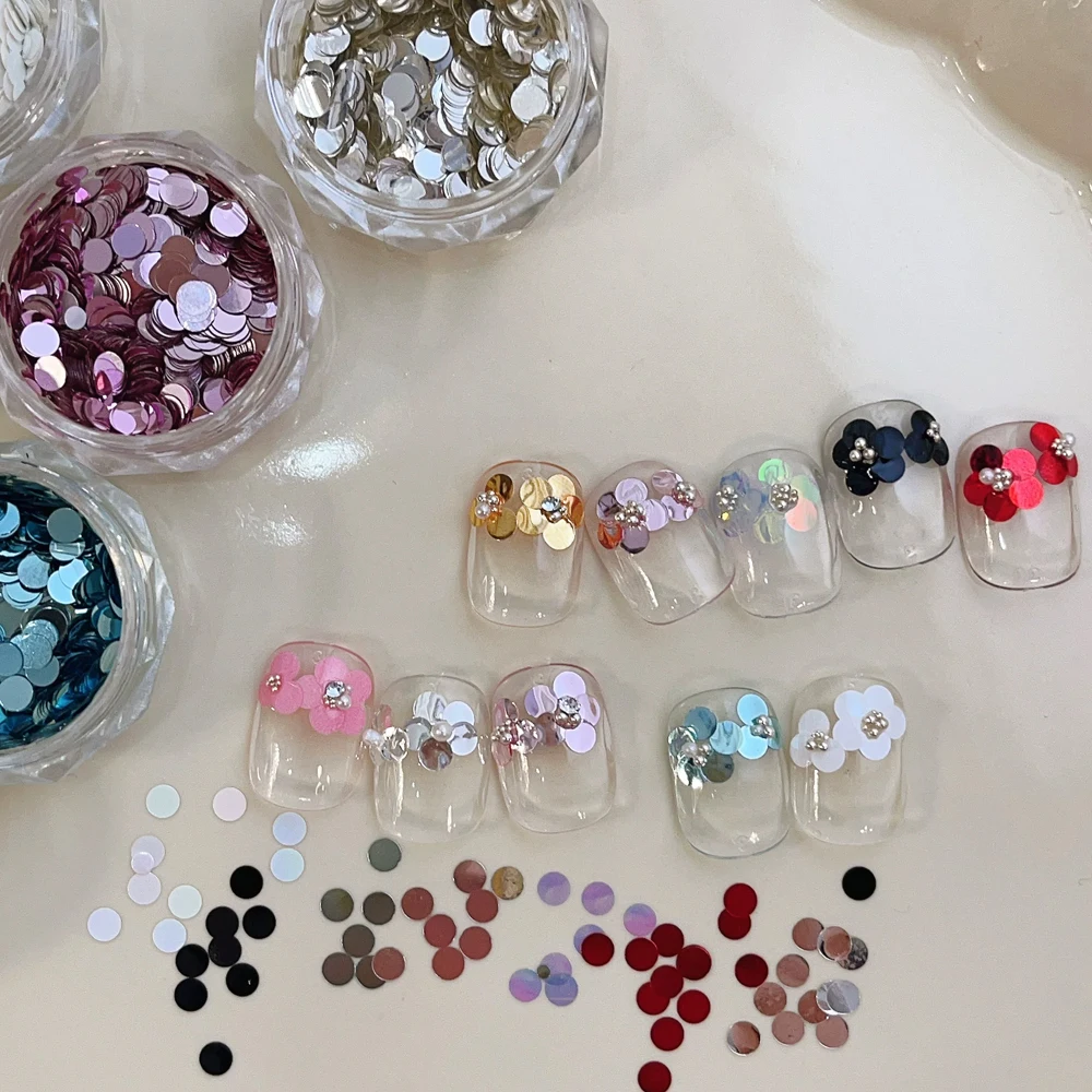 1Jar Round Polka Dot Nail Glitter Sequin Mixed Size Ultra Thin Flower Mini Circular Geometric Nail Charms DIY Nail Art Decorat