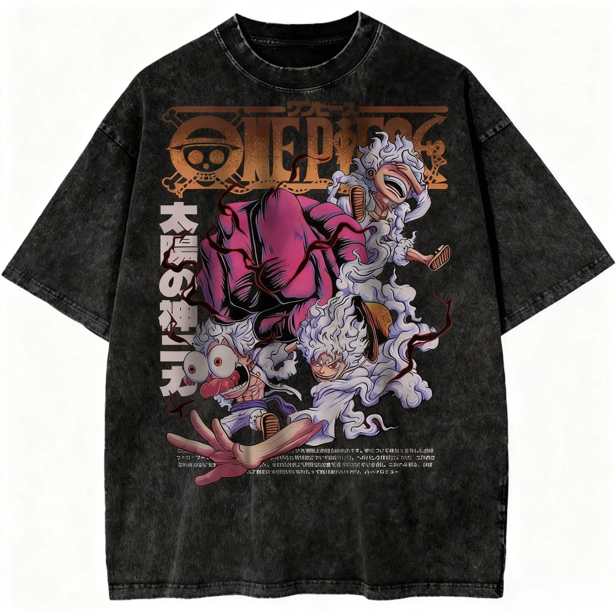 Een Stuk Anime Vintage Gewassen T-shirt Zomer Nieuwe Y2k Kleding Katoen Korte Mouw Casual Tops Japanse Grafische Tee Streetwear