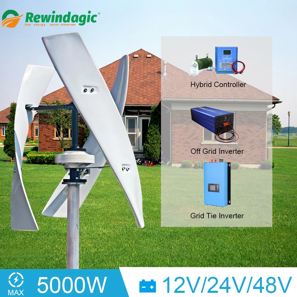 5000W Wind Power Generator Free Energy Windmill 3000W 12V 24V 48V With Mppt Charge Controller For Home Use Wind Generator