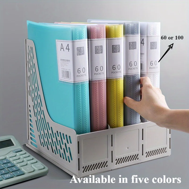 1pack, A4 Document Organizer with 100/60 Transparent Pockets - Multi-Layer Office and School Storage Folder