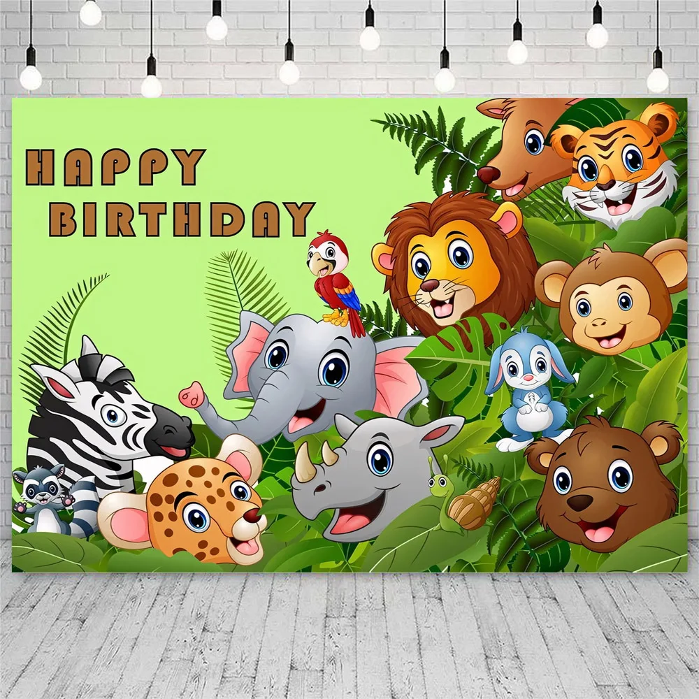 Tropical Jungle Safari Animal 1st Birthday Party Poster Backdrops Wild One Baby Shower Customized Photographic Background