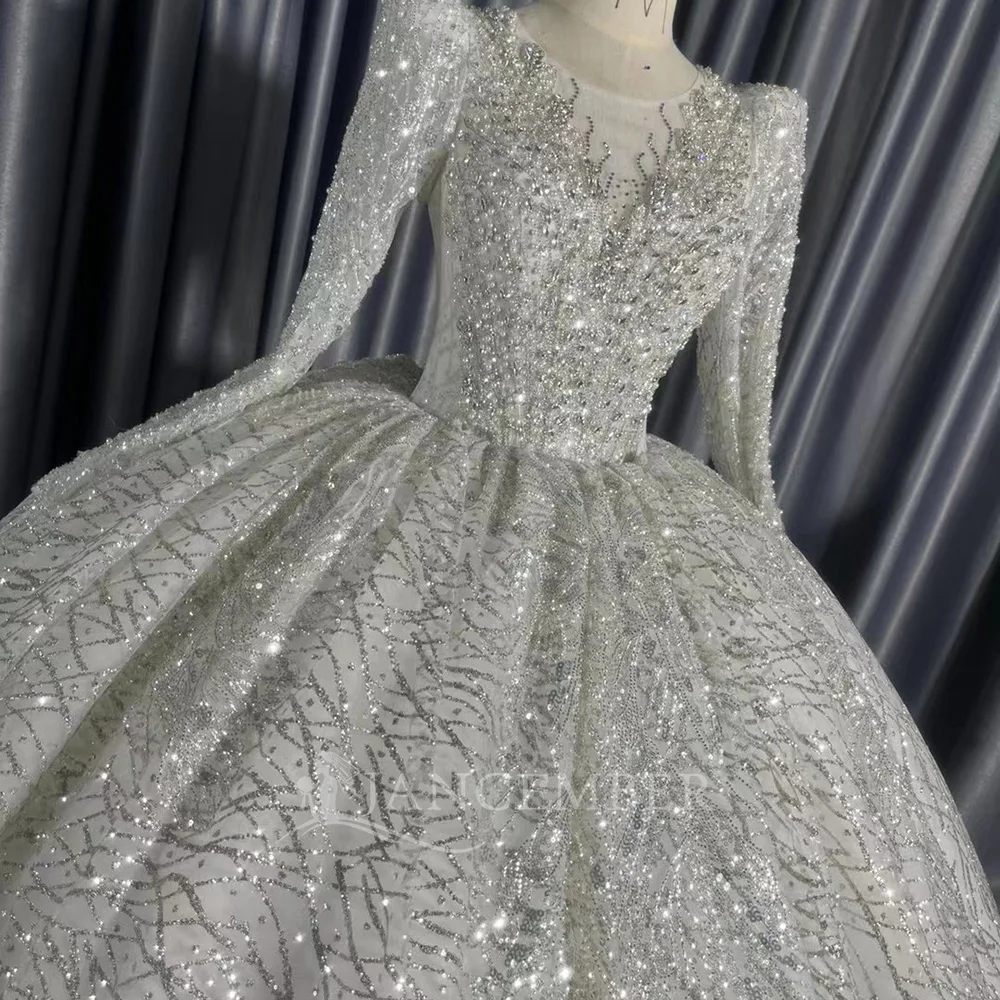 Princess Ball Gown New Design Bohemian Wedding Dress Deep O Neck Organza Backless Sequin Court Train Customized свадебно