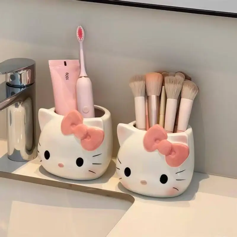 Hello Kitty Pen Holder Makeup Brush Storage Cup Kawaii Desk Organizer Cute Girls Gift