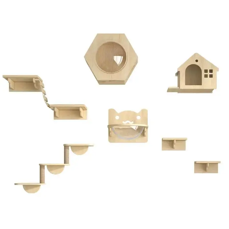 Wooden Wall Climbing Set for Cat, Tree Tower, Training Supplies, DIY, Cat Villa, Harmless Materials, Pet Accessories Products