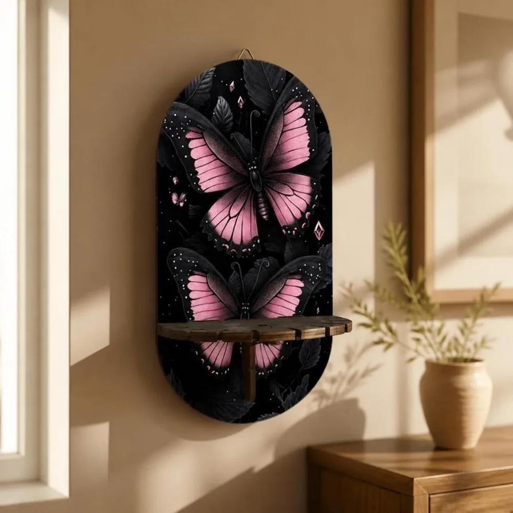 Wooden Wall Mounted Shelf Peacock Butterfly Wall Display Stand Decorative Wolf Wall Storage Rack Christmas Decorations