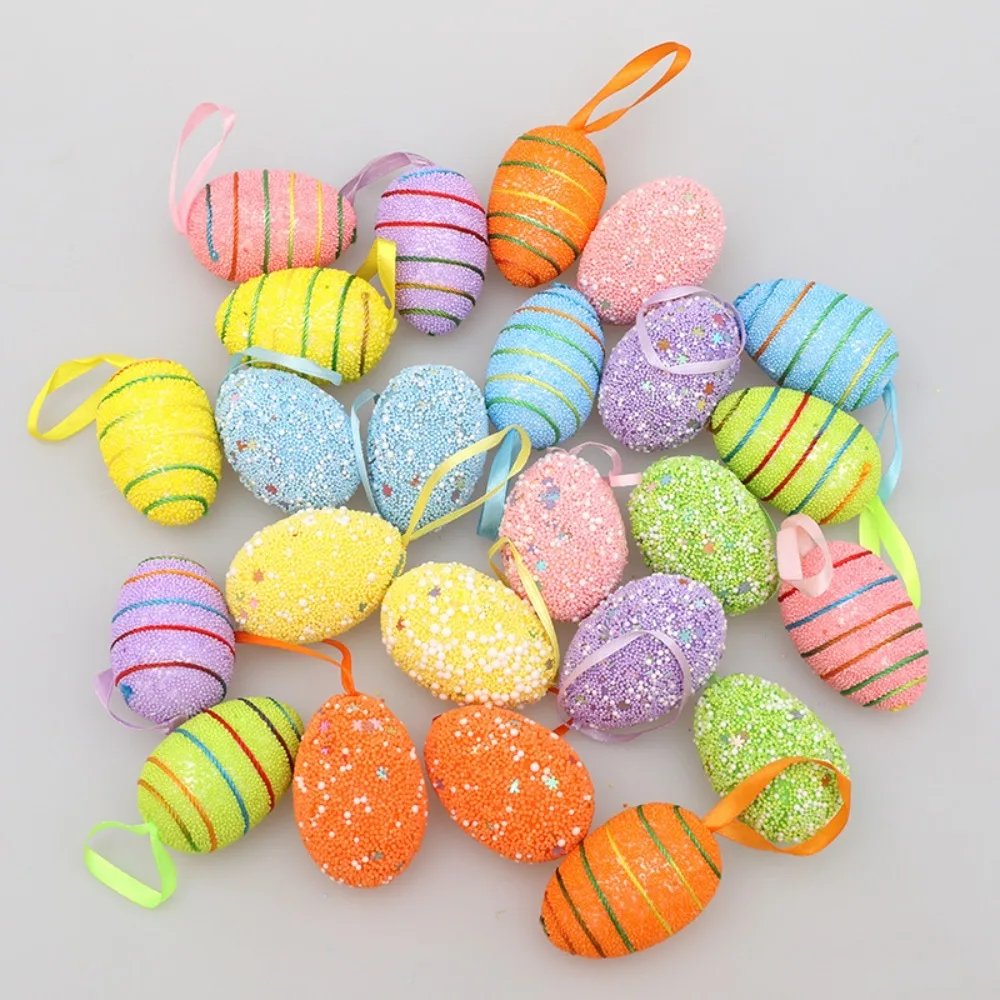 6Pcs Colorful Easter Eggs Easter Tree Hanging for Easter Party Colorful Bunny Bird Egg Hanging Ornament DIY Craft Kids Gifts Toy