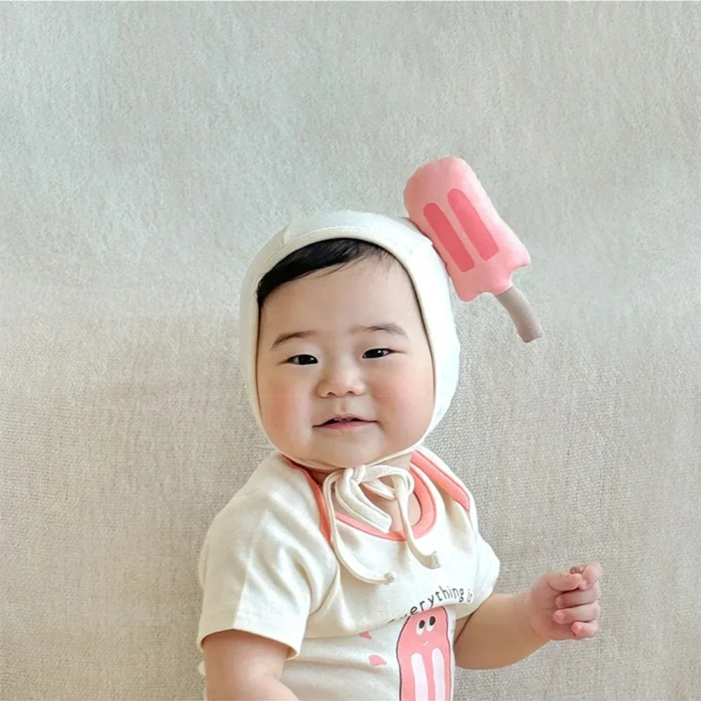 2024 Funny Ice cream Summer Baby Clothes Boy Girls Korean Romper Bodysuit Cotton Short Infant  print Onesie Jumpsuits With Hat