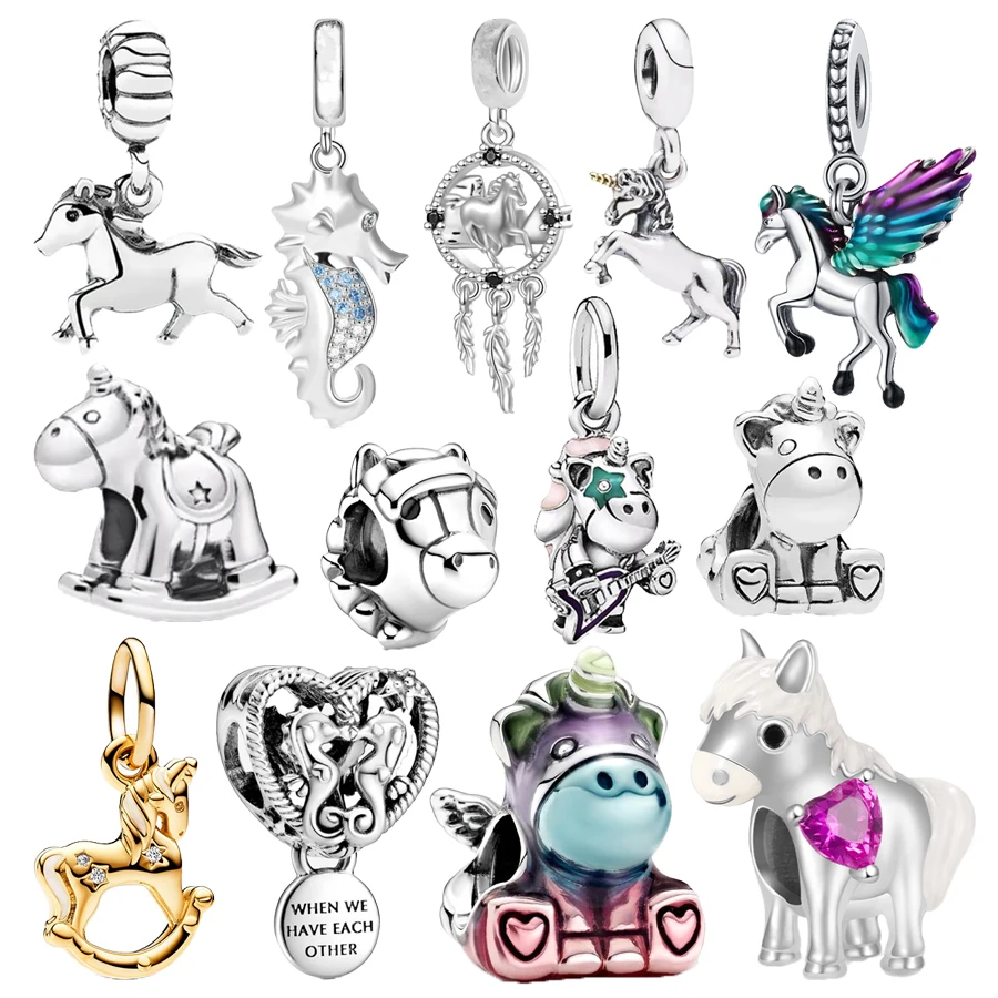 

Hot Sale Trojan Toys Unicorn Seahorse Horse Dangle Charm Bead Fit Original Pandora 925 Sterling Silver Bracelet DIY Jewelry Gift