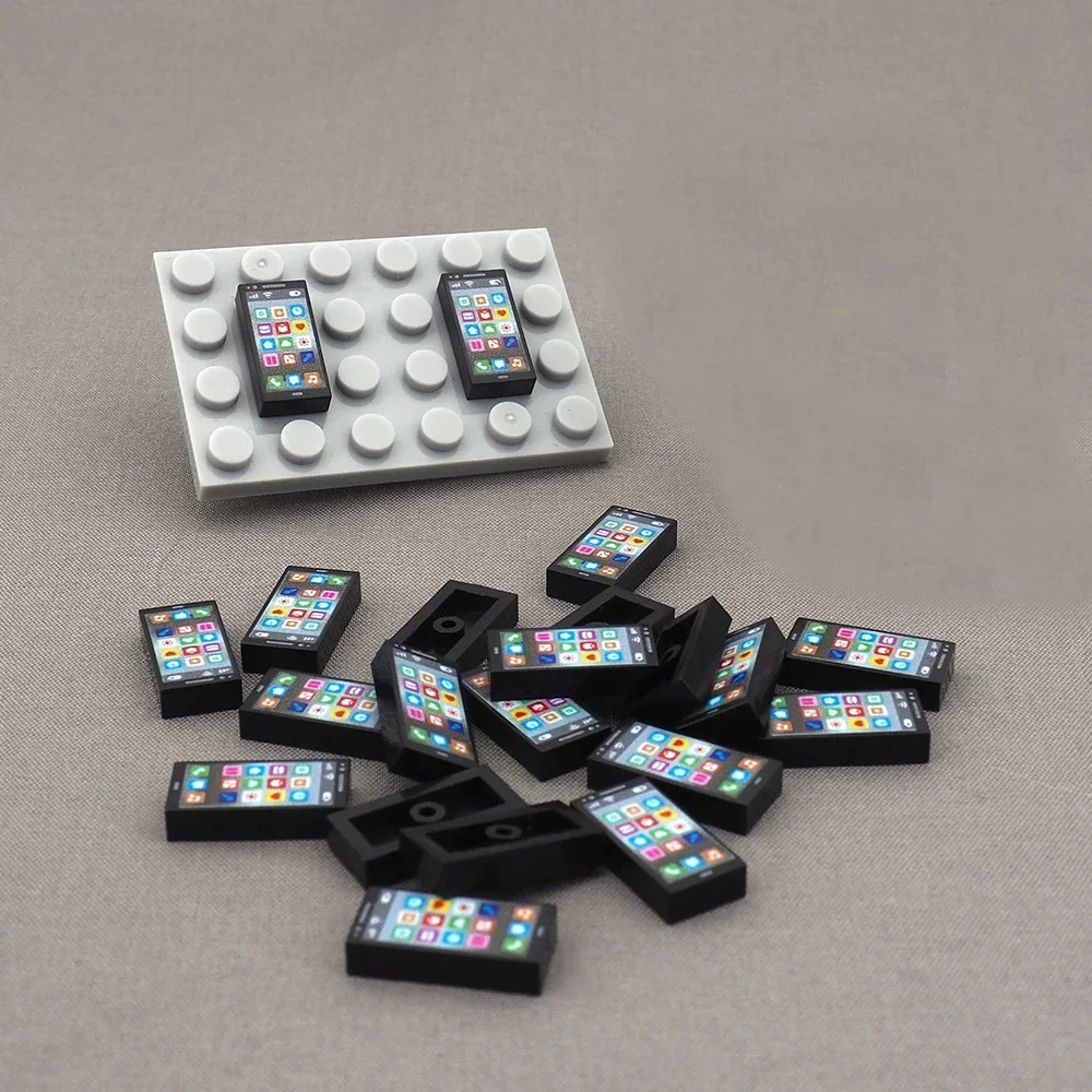 MOC 10PCS Part Bricks 3069 Modern Mobile Phone Printed Pattern Building Blocks Scene Matching Compatible DIY Toys Children Gifts