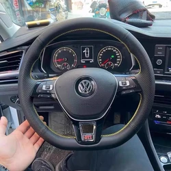 자동차 핸들 커버 폭스 바겐 폭스 바겐 골프 7 Mk7 Touran Up New Polo Jetta Passat B8 Tigua 용 블랙 미끄럼 방지 인조 가죽