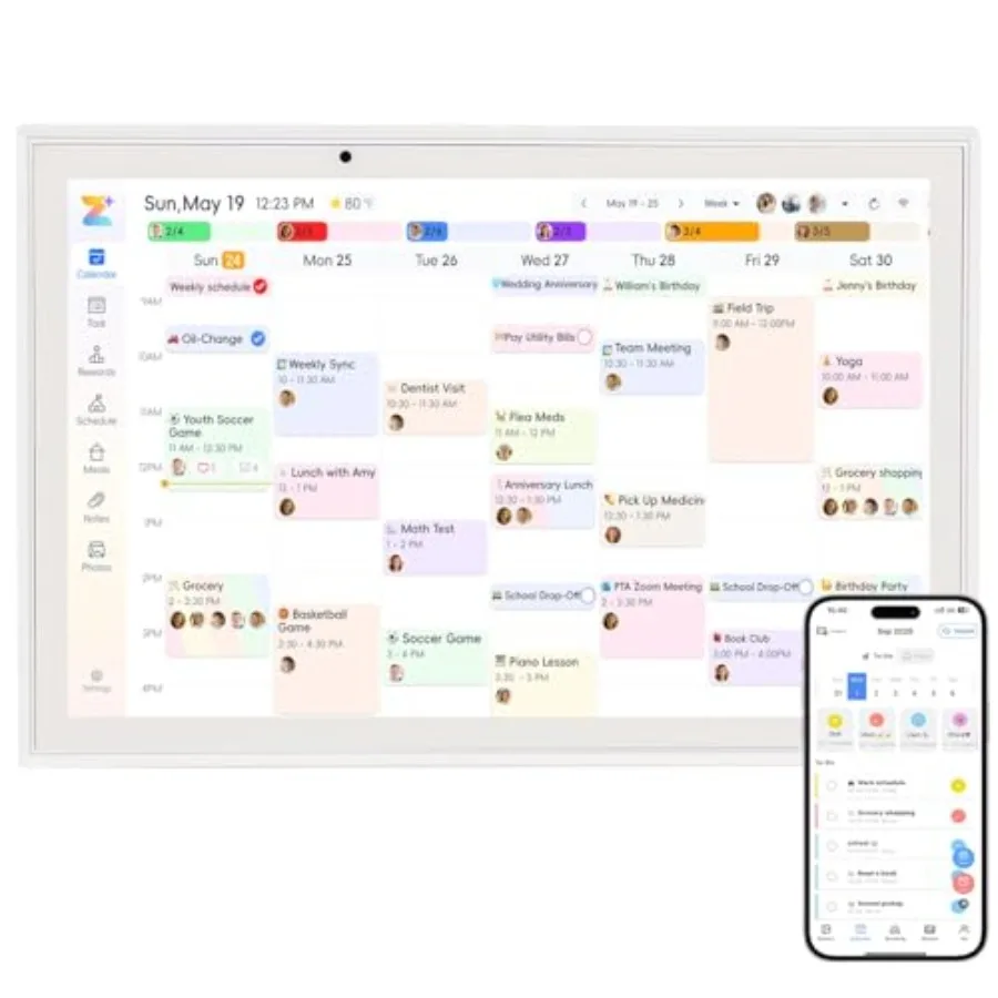 

Digital Calendar 10.1'' WiFi Smart Family CalendarSync with Google Apple and Outlook Touchscreen Interactive Chore Chart and Cl