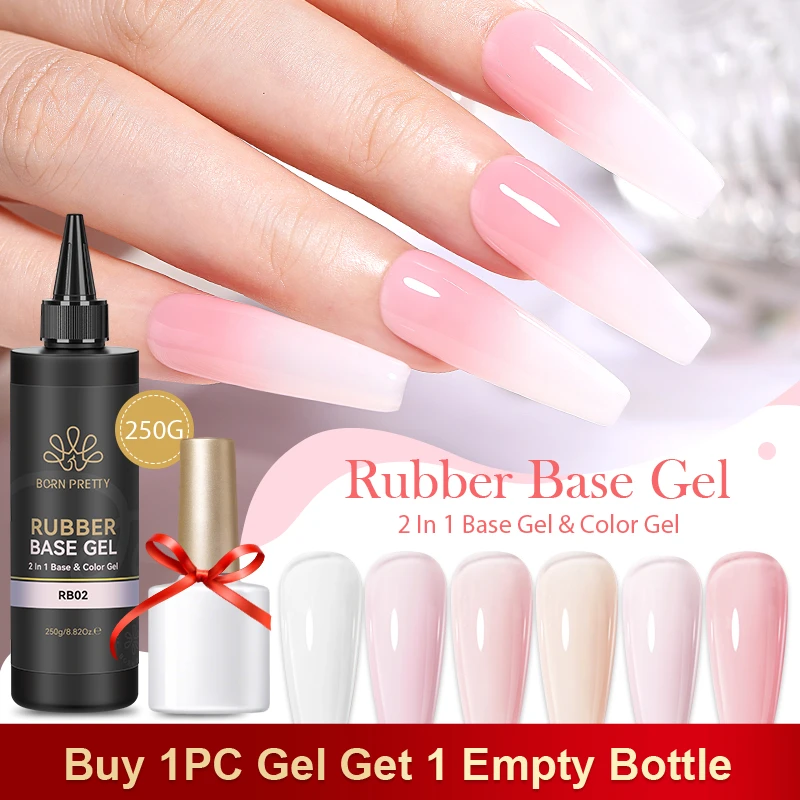 BORN PRETTY 250g Clear Nude 2 In 1 Rubber Base Gel Functions Gel and Color Gel Self-leveling Gel Protecting Natural Nails