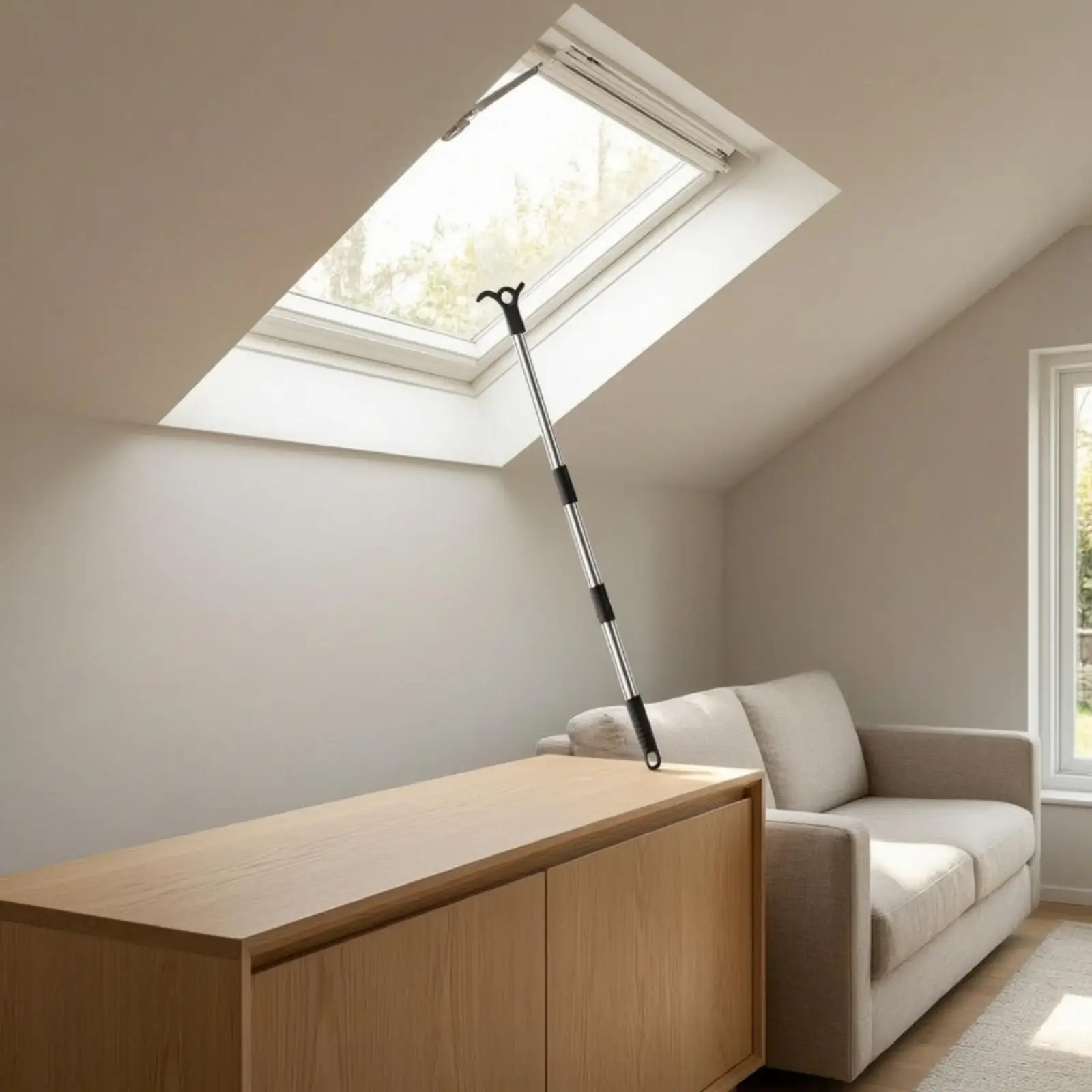 Roof Skylight Opener Hook with Ergonomic Handle for Attic Window Ventilation Tool for Standing Use