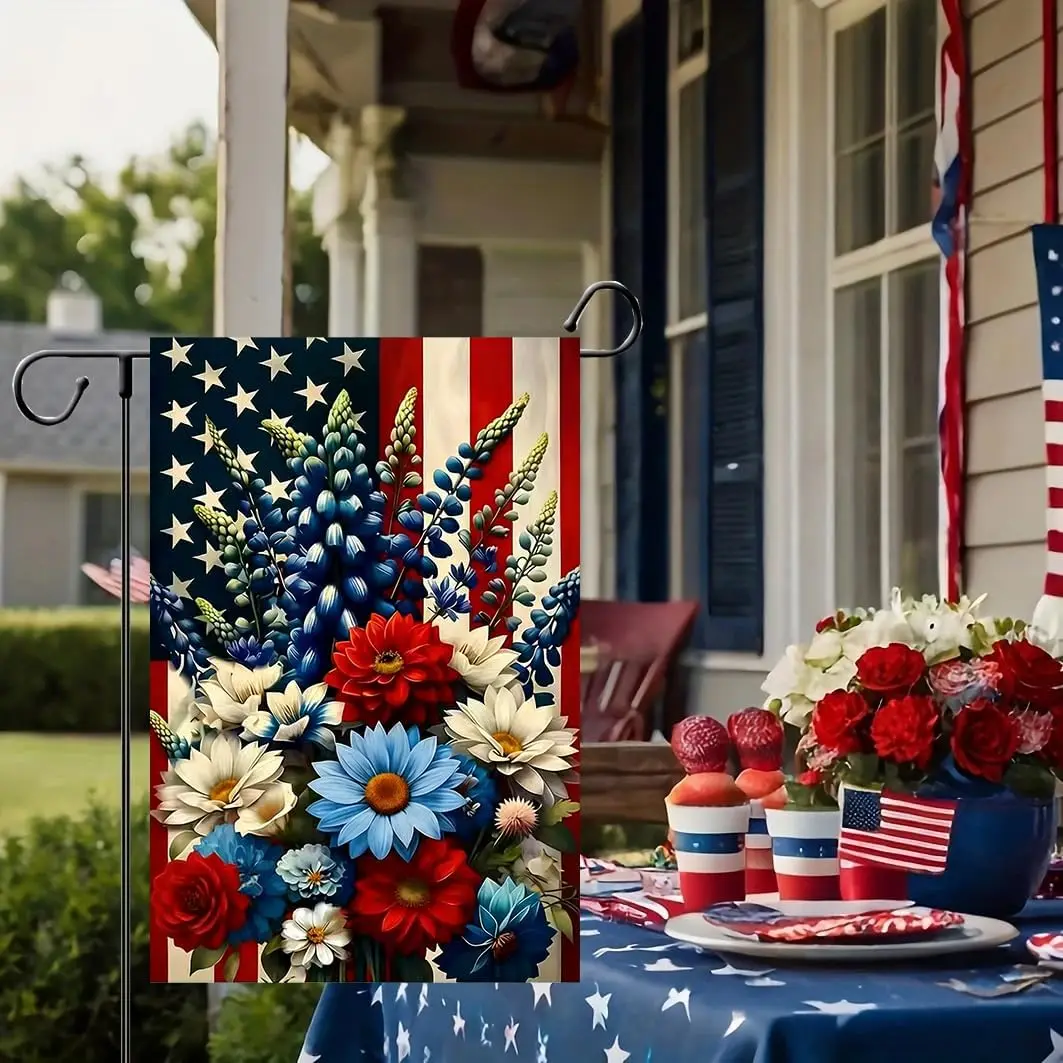 4th of July Patriotic Garden Flags for Outside 12x18 Double Sided | Small Burlap Memorial Day Independence Day Floral Yard F llp