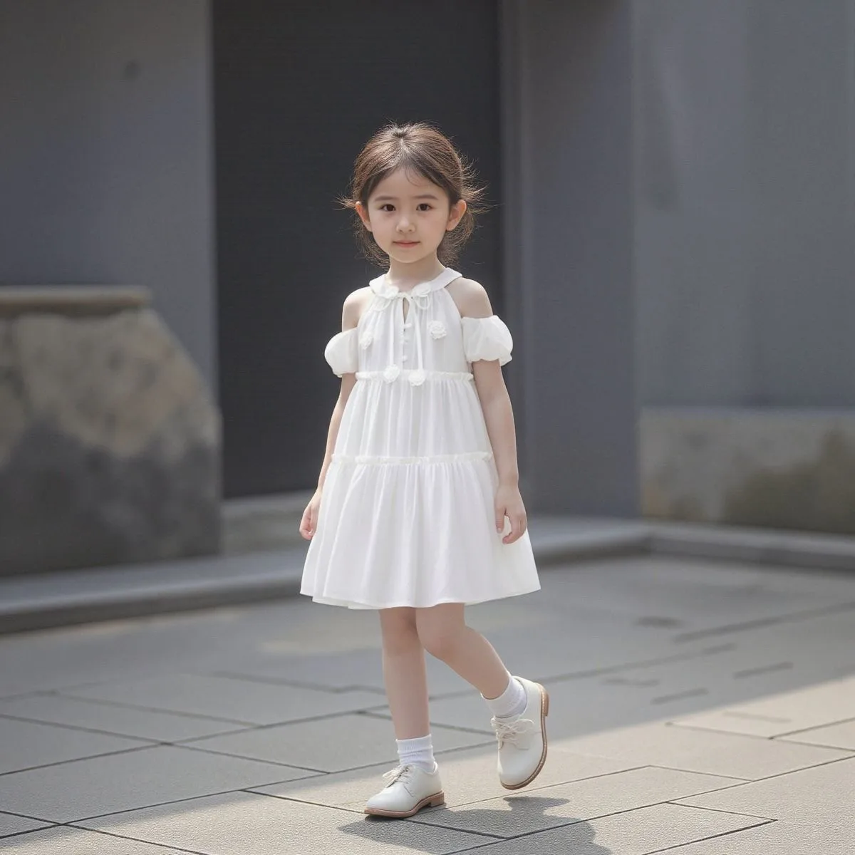 Summer Fashionable Girls Dress Pure Cotton Short Sleeve White Princess Dress Children's Clothing