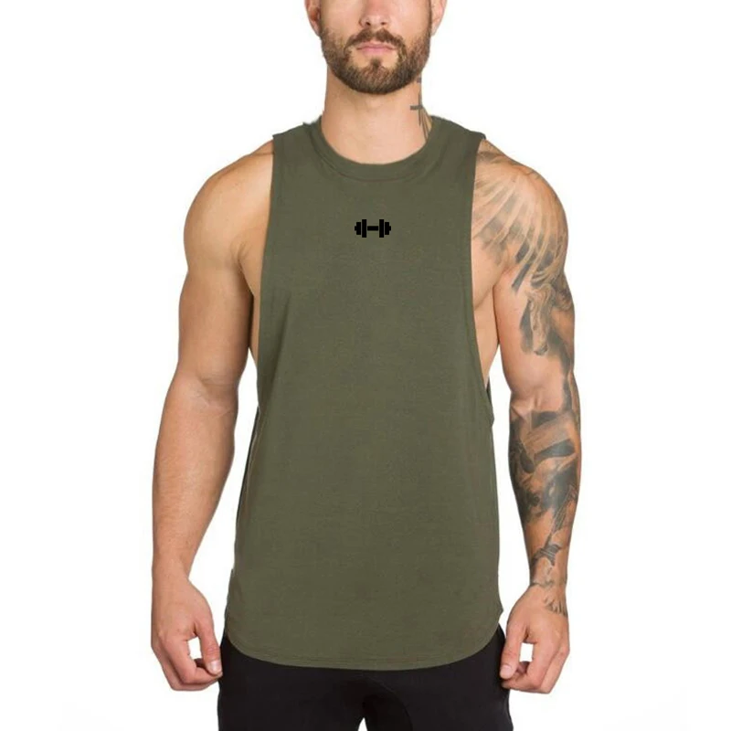 

Mens Workout Muscle Sleeveless T-Shirts Gym Bodybuilding Fitness Sport Tank Tops Summer Breathable Cotton Loose Elastic Singlets