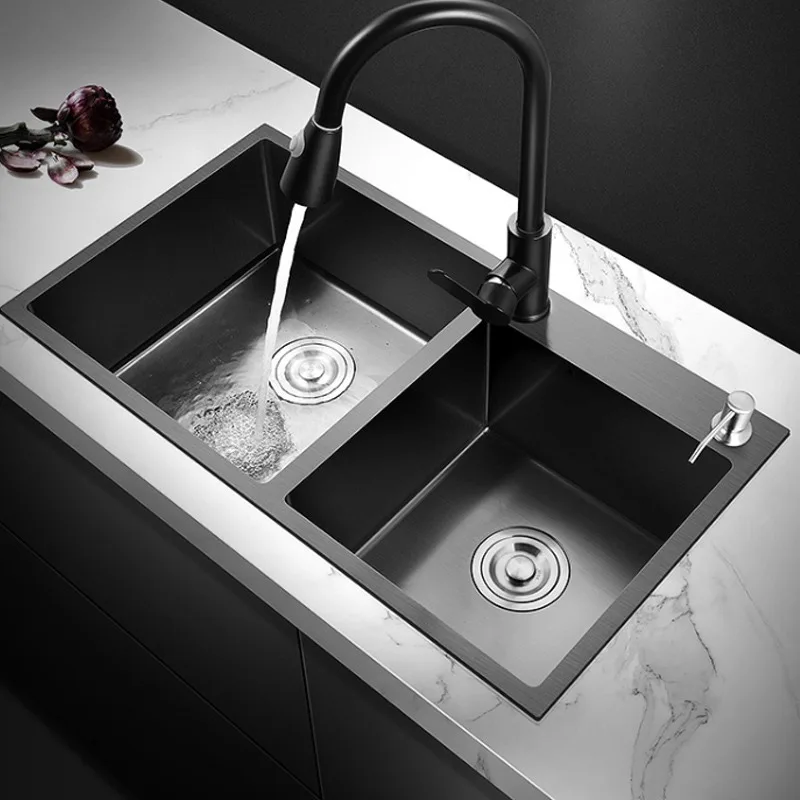 Imagem -03 - Stainless Steel Nano Stepped Double Sink Lavatório de Vegetais Lavadora de Alta Pressão Café Wine Bar Sink Pia de Cozinha 304