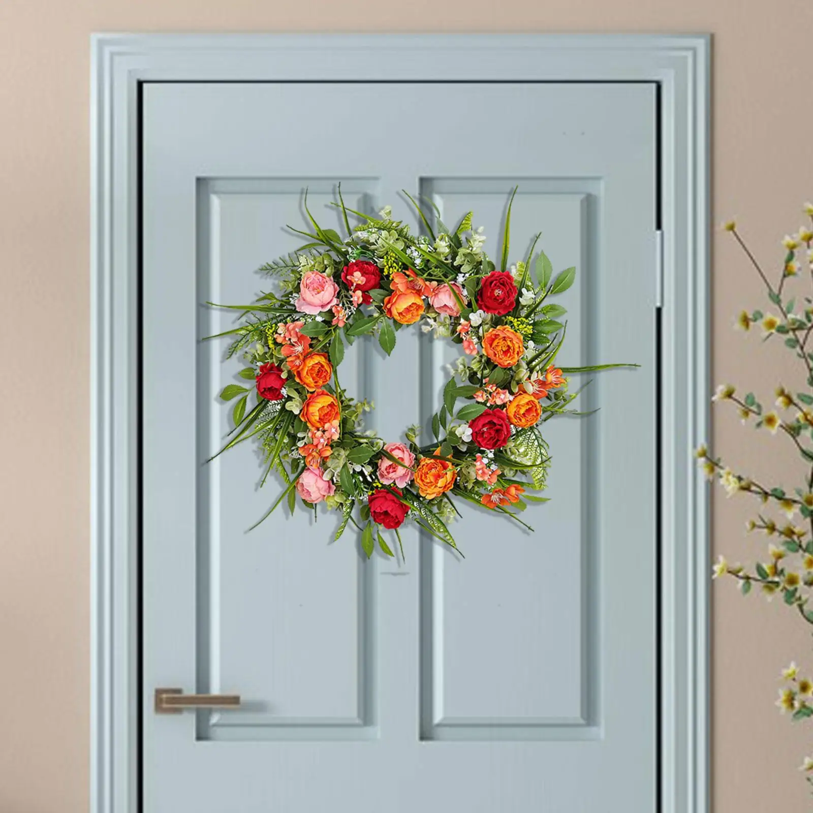 17inch Front Door Wreath Artificial Peony Multipurpose Handmade Fall Winter Wreath for Outside Farmhouse Decor Sturdy Stylish