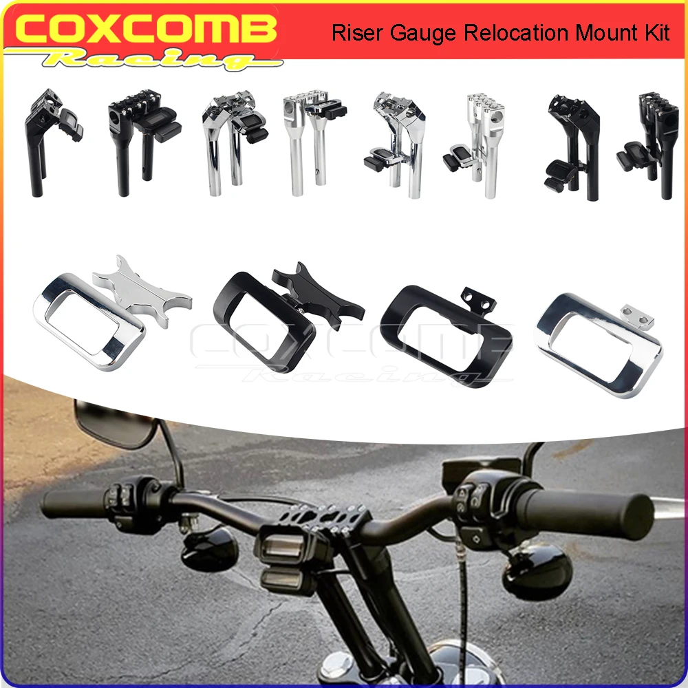 T-Bar Riser Gauge Relocation Bracket Kit Club Style Handlebar Riser Digital Dash Mount For Harley Softail Dyna Sportster FXBB XL