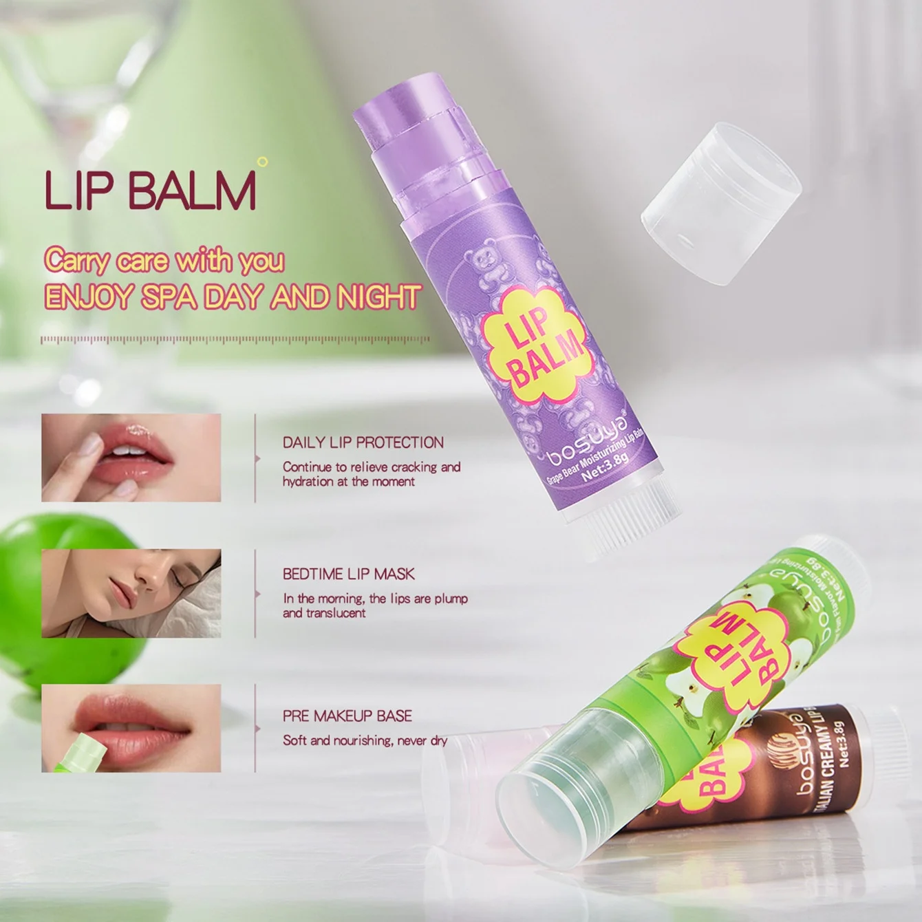 3 шт./компл., фруктовый увлажняющий бальзам для губ, натуральный гипоаллергенный бесцветный губная помада, желе, осветляющий женский и мужской аксессуар для ухода за губами