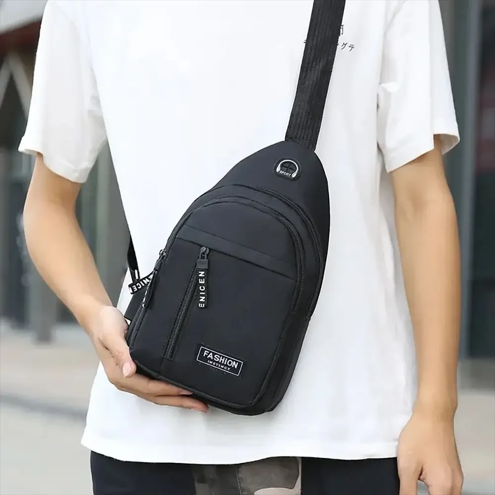 Men Shoulder Bags Sports Chest Bag USB Charging Earphones Cable Hole Crossbody Bags for Men Anti Theft Short Trip Messengers Bag