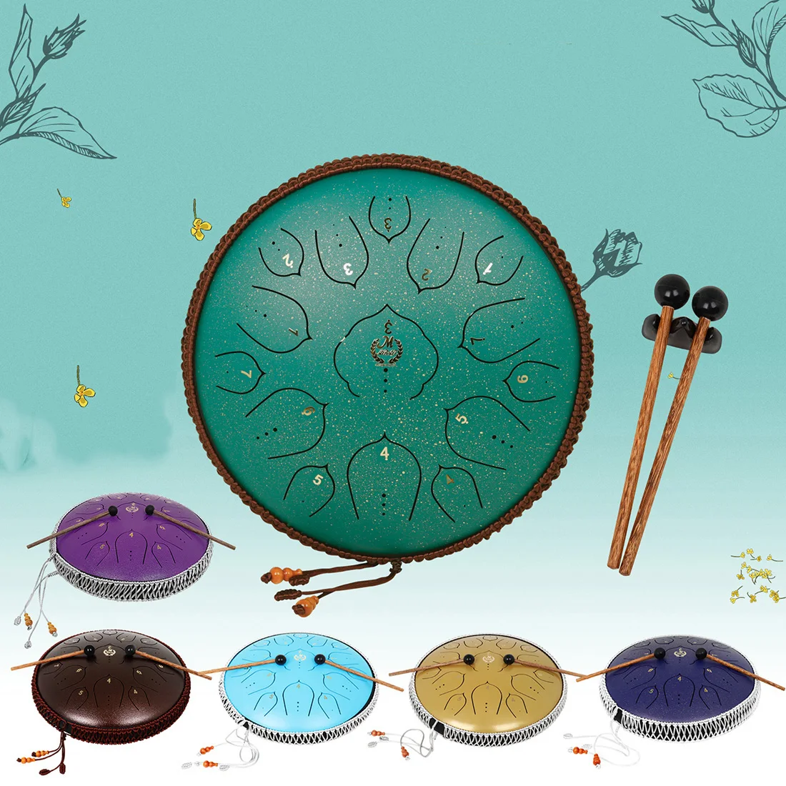 

14 Inches 15-Tone Steel Tongue Drum Various Model Hand Pan Drums Relieve Stress Tools With Drumsticks Percussion Instruments